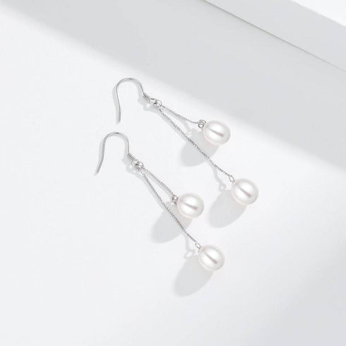 Dual Drop Freshwater Pearl Dangle Cluster Earrings - House Of Pearls